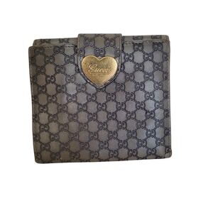 Gucci Micro GG Guccissima Heart Wallet Metallic Grey Leather 203549 0959 Bifold